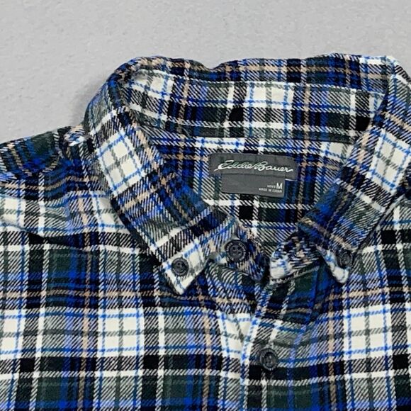Eddie Bauer‎ Flannel Shirt Men Size Medium Classic Fit Gray Blue Plaid - Picture 3 of 11